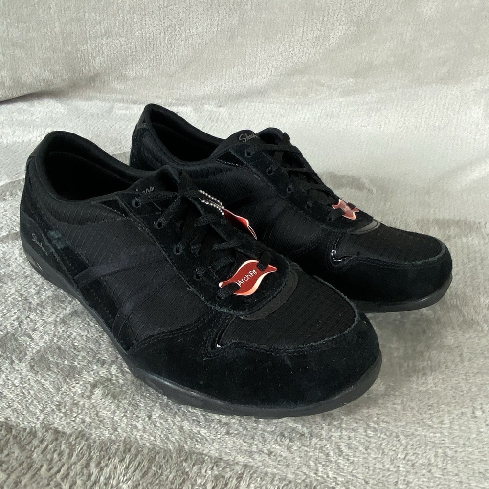 Skechers Arch Fit Perfect Day Shoes Womens Size 11 Wide Black Suede Sneaker NEW